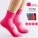 10 Pairs Grip Socks Non Slip Yoga Pilates Hospital Slipper Socks Cushioned Sole Socks for Men Women Pilates Barre, Classic Colors, Medium