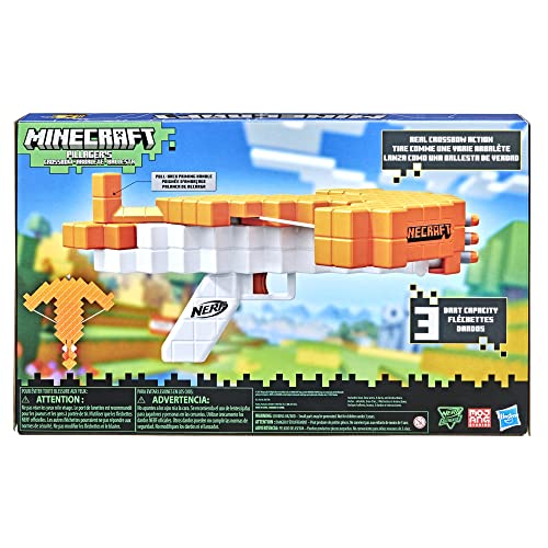 Nerf Minecraft Pillager's Crossbow, Dart-Blasting Crossbow, Includes 3 Nerf Elite Darts, Real Crossbow Action, Pull-Back Priming Handle