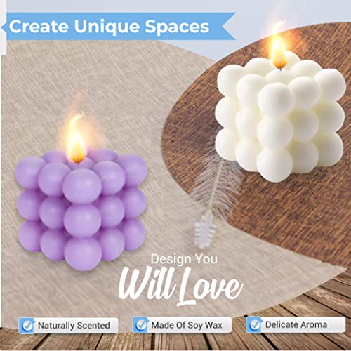 2 Pcs Bubble Candle Home Decoration Purple and White Bubble Candle Handmade Cube for Bedroom Bathroom Decorations Soy Candles Aesthetic Set