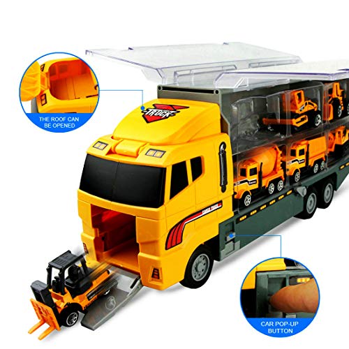 ZCOINS Construction Trucks 11 in 1 Vehicles with Car Met and Road Sign Sticker Car Toys for Over 3 Year Old Boys