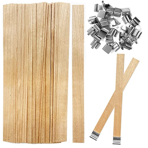 Wood Candle Wicks, 30 Pcs Natural Wooden Candle Wicks with Iron Stand for DIY Handmade Candles, Candle Craft(12.5 * 150mm)