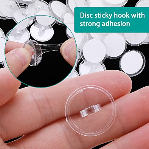 Prasacco 50 Pieces Self Adhesive Ceiling Hooks, Heavy Duty Wall Hooks Clear Small Plastic Hooks No Drilling Transparent Round Sticky Hooks for Livingroom Hanging Suspended Decoration Hold 20mm