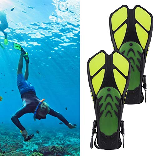 Diving Fins Adjustable Snorkeling Swimming Flippers Buckles Open Heel Travel Size Short Swim Fins for Adults(Yellow)