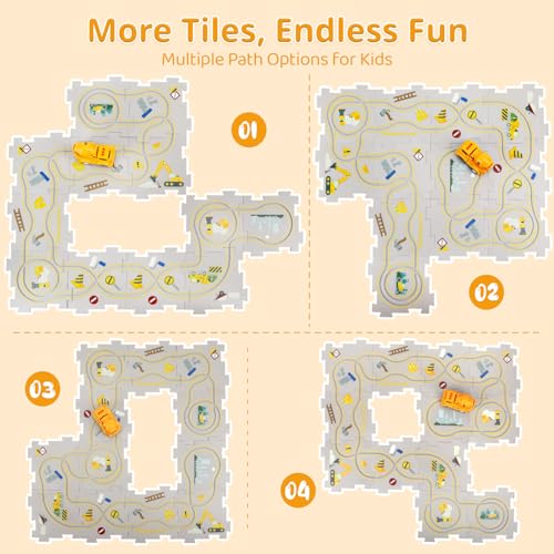 ZCOINS Construction Car Puzzle Track Race Playset for Kids, Puzzle Mat Rail Train Vehicle STEM Montessori Toys, DIY Road Builder Board Game Educational Gift Toys for 3 4 5 6 7 Year Old Boys
