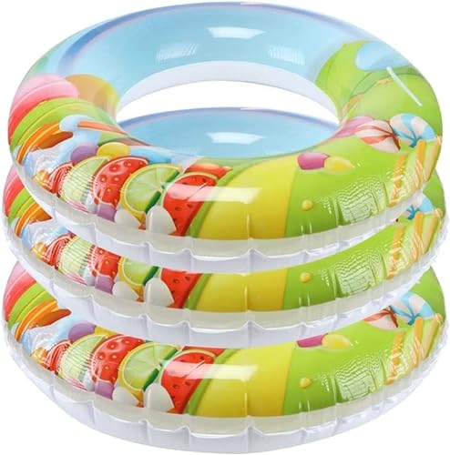 [3PCE] Summer Splash Inflatable Swim Rings Durable and Tough, Portable and Lightweight, Easy to Inflate, Ideal for Beach and Pool (90cm x 31cm x 28cm)