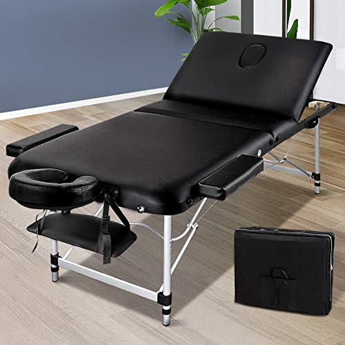 Zenses Massage Table 80cm Portable 3 Fold Aluminium Beauty Bed Black