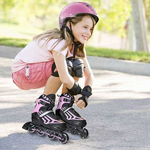 ITurnGlow Kids and Adults Adjustable Inline Skates with Full Light Up Wheels, Safe and Smooth Beginner Rollerblades for Girls and Boys, Men and Women
