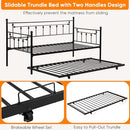 Dolonm Twin Size Daybed with Trundle, Modern 2 in 1 Sofa Metal Bed Frame, Pull-Out Trundle Daybed, Slat Support Sofa Bed Frame for Bedroom Living Room Guest Room, No Box Spring Needed, Black