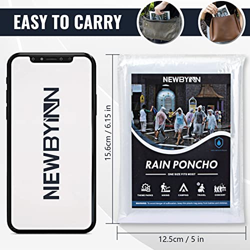 6 Pack Disposable Rain Ponchos for Adults, Clear Plastic Rain Poncho with Drawstring Hood for Men Women Emergency Travel Hiking Theme Park Camping