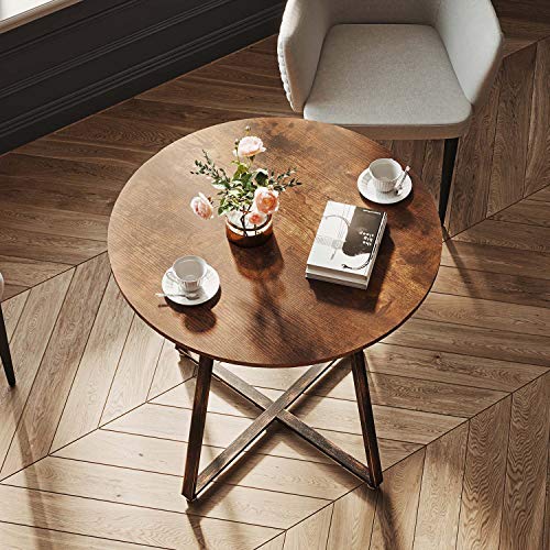 Rolanstar Dining Table Rustic Round Table with Metal Legs for Kitchen Living Room Coffee Table Bristro Table for Cafe/Bar