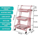 (Pink)3 Tier Trolley Cart Foldable Home Storage Rack with Brake Wheels|Removable Spice Rack Kitchen Organizer with Handle Pantry Organizer Mesh Shelf. Kids' Room Coffee Bar Bedroom Accessories