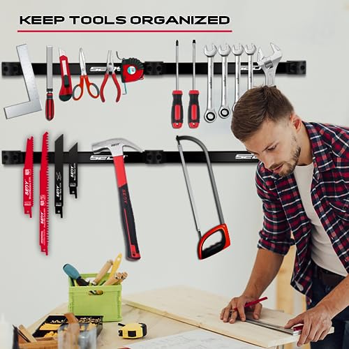 Magnetic Tool Holder Storage Organizer: 7-Piece Garage Wall Mount Rack Organization Strip Power Magnet Organizers Mounted Workbench Board Slatwall Van Hanger