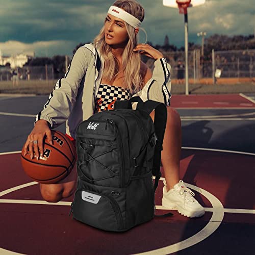 WOLT | Basketball Backpack Large Sports Bag with Separate Ball Holder & Shoes Compartment, Best for Basketball, Soccer, Volleyball, Swim, Gym, Travel(Black)