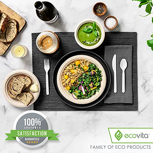 100% Compostable Forks Spoons Knives Cutlery Combo Set - 380 Large Disposable Utensils (7 in.) Eco Friendly Durable and Heat Resistant Alternative to Plastic Silverware with Convenient Tray by Ecovita