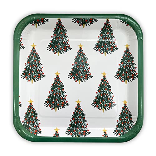 SOLAS Christmas Paper Plates - Festive Disposable Christmas Tree Paper Plates - Biodegradable & Fully Compostable Holiday Party Paper Plates - Pack of 20 x 9 Inch Christmas Paper Dinner Plates