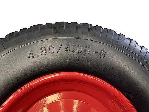 Upgraded 16" Black and Red Flat-Free Wheelbarrow Wheels - Universal Fit 4.80/4.00-8 Tires with 25.4mm Bearings, Non-Slip Design for Wheelbarrows/Garden Trailers