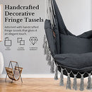 KOMOREBI Hammock Chair | Hanging Rope Swing for Indoor & Outdoor | Soft & Durable Cotton Canvas | 2 Cushions Included | Large Macrame Hanging Chair with Pocket for Bedroom, Patio, Porch (Grey)