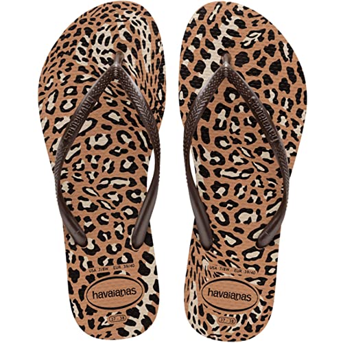 Havaianas Women's Slim Animals Flip Flops, Rose Gold Cafe, 7/8 US