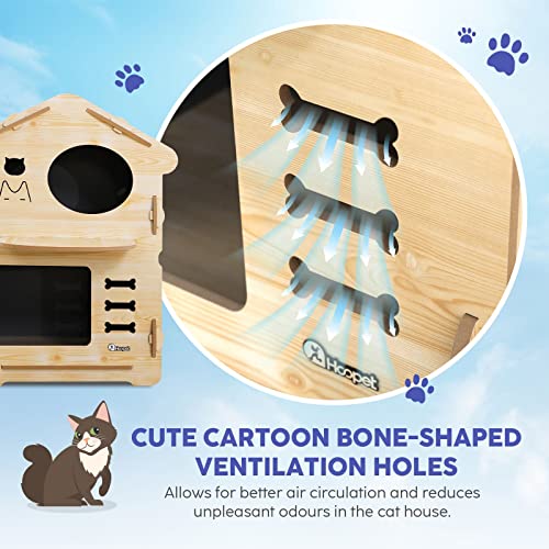 2 Layer Large Wooden Cat House Condo Indoor Kitty Scratching Playhouse Durable for Cats Rabbit