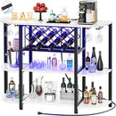 Unikito Bar Table Cabinet with Charging Station,Wine Rack Table with LED Light and Storage, Freestanding Floor Bar Cabinet for Liquor and Glasses for Home Kitchen Dining Room, White