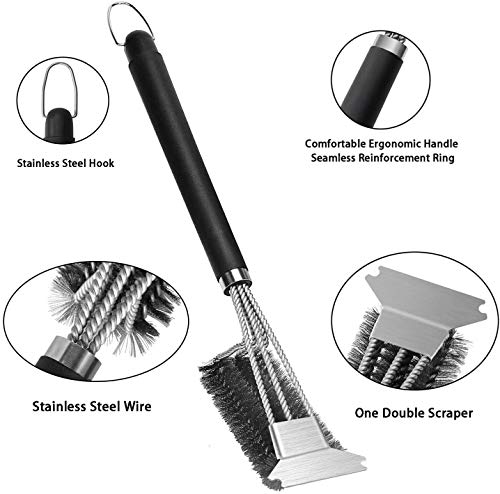 Grill Brush and Scraper - Quick Easy Safe BBQ Grill Steam Cleaning Stainless Steel Brush - Best for Weber Gas, Charcoal, Porcelain, Cast Iron, All Grilling Grates