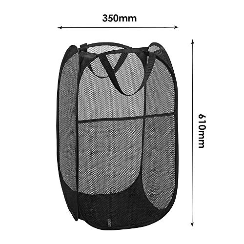 WD&CD 2PCS Laundry Baskets Foldable Pop Up Mesh Washing Laundry Basket Bag Large Storage Basket Bin Hamper Toy Tidy Storage Organiser Organizer-Black