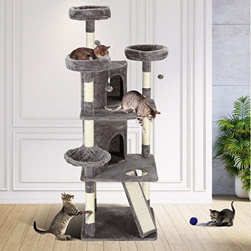 167cm Cat Scratching Post Climbing Tree 5 Levels Tower Play Center w/Scratcher Cat Condos Ladder Toys