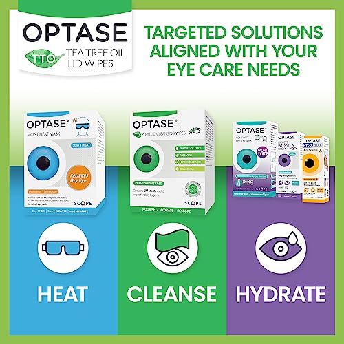 Optase Tea Tree Oil Eyelid Cleansing Wipes - for Daily Eyelid Hygiene & Relief for Blepharitis, Tired and Dry Eyes - 20 Wipes