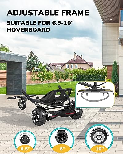 Gyroshoes Hoverboard Seat Attachment, Hover Board Accessory Go Kart Compatible with 6.5" 8" 10" Hoverboard, Hoverboard Go Kart for Kids and Adults with Adjustable Frame Length