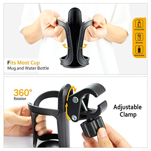 Pack of 2 Pram Cup Holder,Universal Stroller/Pushchair Cup Holders,Adjustable Bottle Organizer for Bikes, Trolleys,Walkers and Wheelchairs