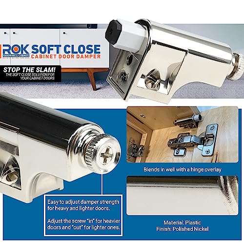 Rok Hardware 10 Pack Soft Close Damper for Cabinet Doors / Compact / Soft Close Adapter / Nickel / Hardware / Hinge