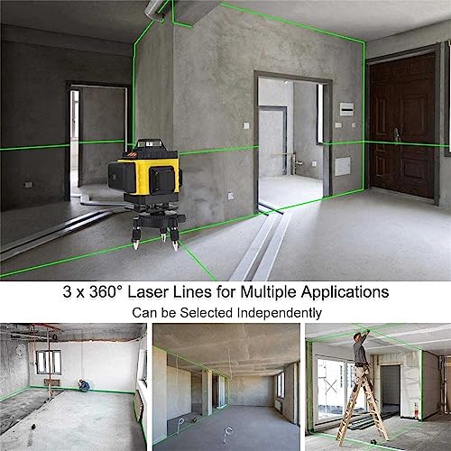 4D 16 Line Laser Level Measurement Tool Green Light Self Leveling 360° Rotary Measureent Hand Tools with 4 Rechargeable Battery Remote Controller Rotating Stand Carrying Pouch