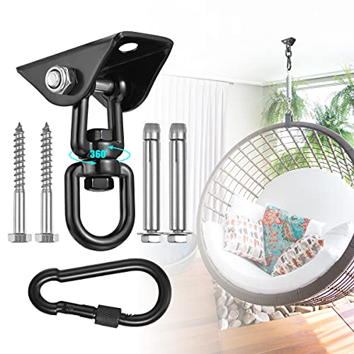 Hammock Hanging kit,360°Rotating 1200 lb Capacity Heavy Duty,Hanger & Swing Hook Snap for Concrete Wood,Hammock,Veranda Seat,Chair,Swing Sets,Yoga and Gym（Without Chain ）