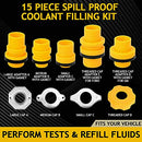 Spill Proof Radiator Coolant Filling Funnel Kit 15-pcs Cooling System Fill Kit