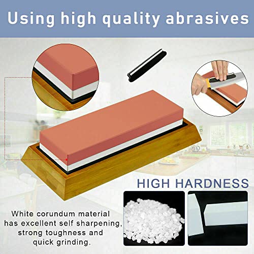 Yotsuba Knife Sharpening Stone Kit, 2 Side Grit 1000/6000 Premium Whetstone Waterstone Knife Sharpener with Non-Slip Bamboo Base & Angle Guide