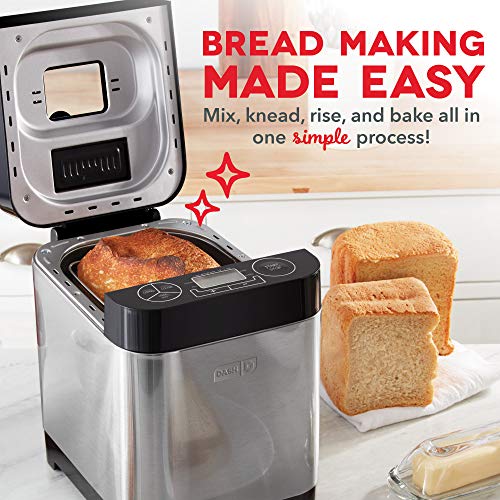 Dash Everyday Stainless Steel Bread Maker, Up to 1.5lb Loaf, Programmable, 12 Settings + Gluten Free & Automatic Filling Dispenser - Black