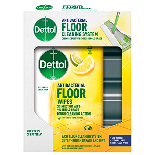Dettol Antibacterial Floor Cleaning System and Pack of 25 Floor Cleaner Disinfectant Wipes