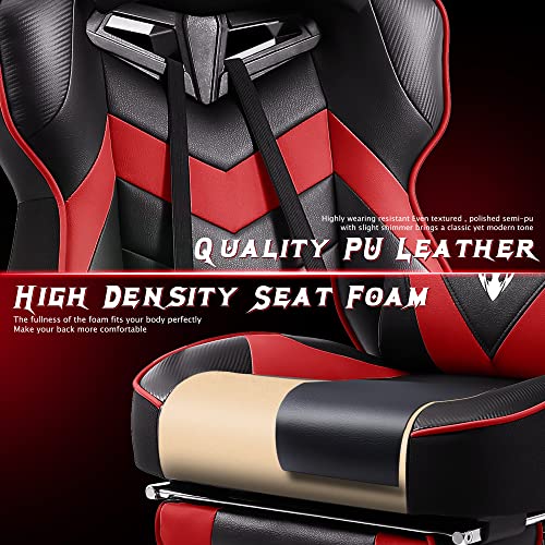 Zeanus Gaming Chair with Footrest Ergonomic Computer Chair with Massage Recliner for Heavy People Racing Gamer Chair Big and Tall Chairs for Adults Red