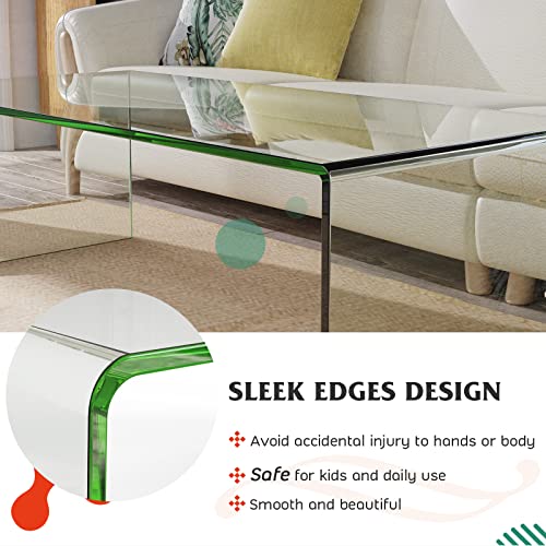 Tangkula Glass Coffee Table, 42.5" L × 20" W ×14" H, Modern Clear Tempered Glass Coffee Table for Living Room, International Occasion Tea Table, Waterfall Table with Rounded Edges (Clear Glass)