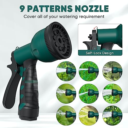 Retractable Garden Hose Reel -1/2 in x 100 ft Wall Mounted Water Hose Reel Outdoor Organizer for Garden Watering, Include Sprayer & 9 Pattern Nozzle, Auto Rewind/Any Length Lock/ 180°Swivel Bracket