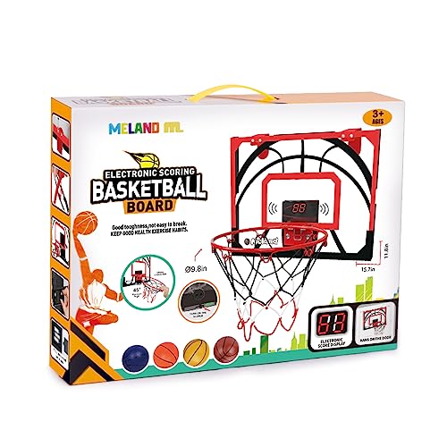 Meland Basketball Hoop Indoor - Mini Basketball Hoop for Door with Electronic Scoreboard, 4 Balls & Air Pump, Basketball Gifts for 5,6,7,8,9,10,11,12 Year Old Boys Toys Teen Kids (Electronic)