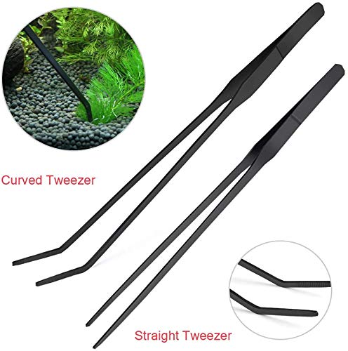 Aquarium Aquascape Tools Kits, 4 in 1 Anti-Rust Aquatic Plant Aquascaping Tool Stainless Steel Black Tweezers Scissors Spatula for Aquarium Tank Clean Aquascape Tools Sets (Black)