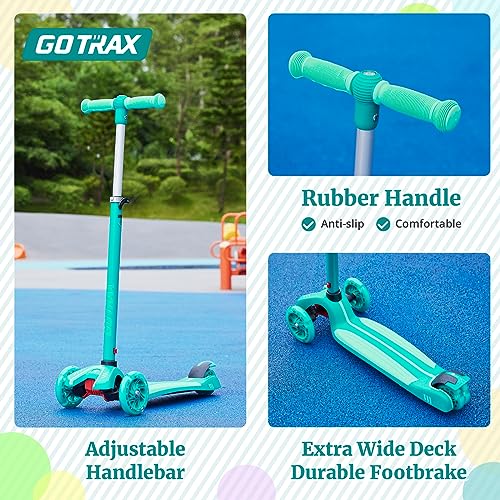 Gotrax KS3 Kids Kick Scooter, LED Lighted Wheels, Adjustable Height Handlebars and Removable Seat, Lean-to-Steer & Widen Anti-Slip Deck, 3 Wheel Scooter for Kids Ages 2-8 and up to 100 Lbs (Green)