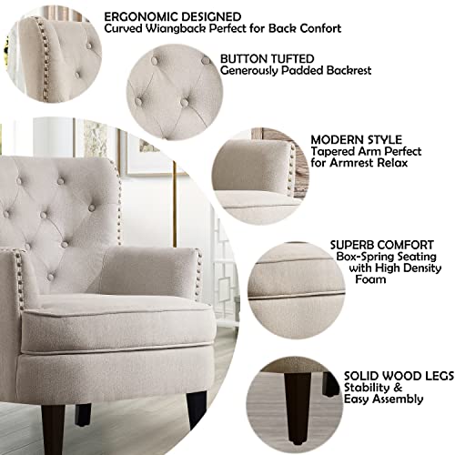 Rosevera Gustavo Rosevara Furniture Reading Arm Living Room Comfy Small Accent Chairs for Bedroom, Standard Size, Velvet Pearl Beige