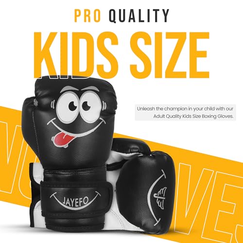 Jayefo Boxing Gloves for Kids & Children - Youth Boxing Gloves for Boxing, Kick Boxing, Muay Thai and MMA - Beginners Heavy Bag Gloves for Heavy Boxing Punching Bag - 4 Oz - Black