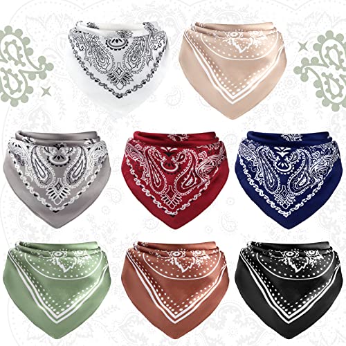 Zhanmai 8 Pcs 27.5 x 27.5 Inch Square Satin Head Scarves Women Silk Bandana Hair Scarves Hair Wrap Neck Scarf for Sleeping, Elegant Pattern, 27.56 x 27.56 inches