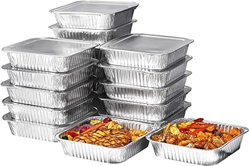 Packware Square Disposable Aluminum Foil Tray - Premium Quality Aluminum Foil with Leakage-Proof, Durable, Recycled Material - Catering, Baking, Roasting, Grill & Much More - 20x20x5cm (20 Pack)