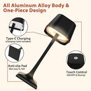 Cordless Table Lamp, Rechargeable All Aluminum Alloy LED Desk Lamp with 5200 mAh, Touch Dimming, IP54 Waterproof, One-Piece Design Night Light for Dinner, Bedside, Restaurant, Bar, Bedroom (Black)