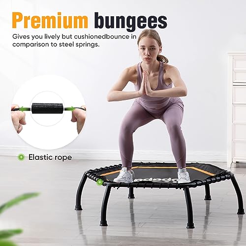 Zupapa Fitness Trampoline Without Armrests Removes Screws to Protect Bungee Cords, Mini Silent Rebounder for Indoor Outdoor, Max Load 330 lbs (Hexagonal, 45 inch)