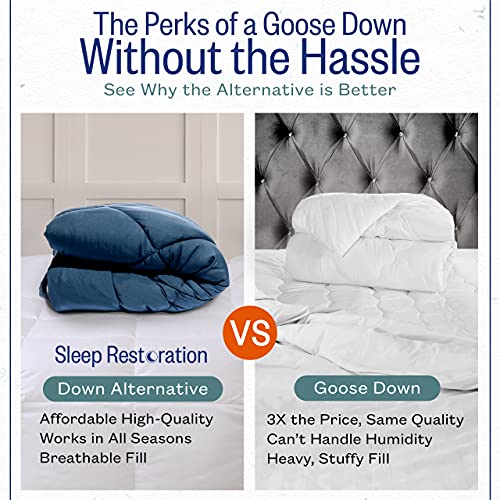 (Full/Queen, Navy/Sleet) - Sleep Restoration Goose Down Alternative Comforter - Reversible - All Season Hotel Quality Luxury Hypoallergenic Comforter -Full/Queen - Navy/Sleet